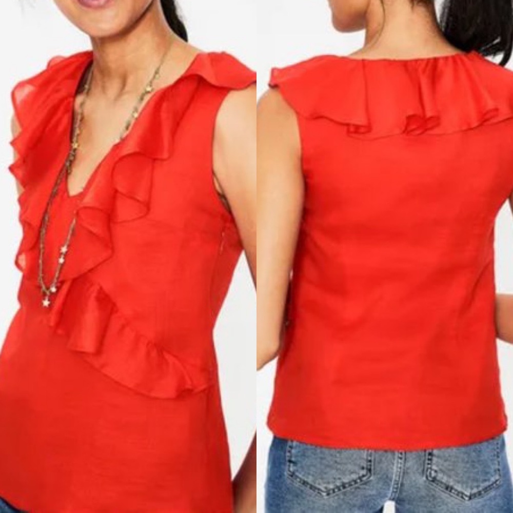 BODEN ALICIA RED RUFFLE RUFFLE SLEEVELESS TOP SIZE 8